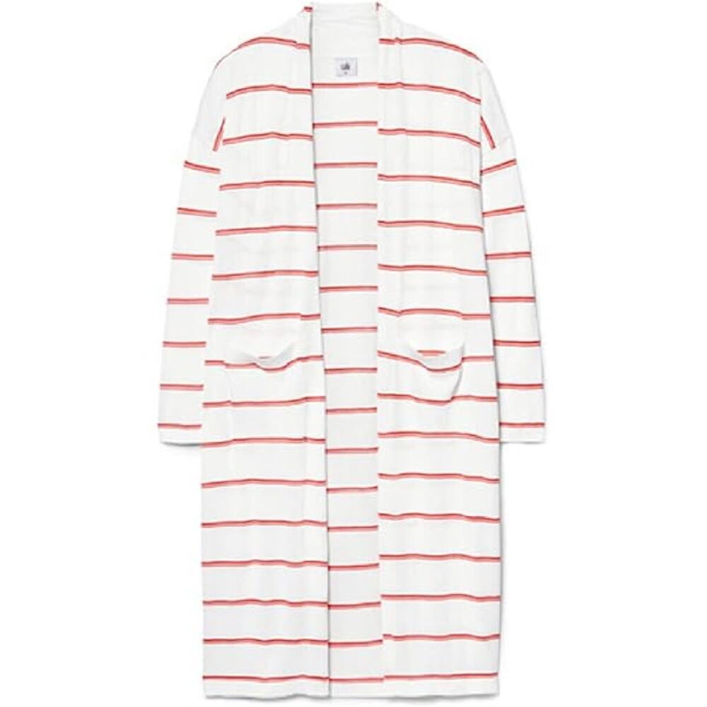 CAbi Stroll Longline Cardigan White Orange Stripe Small Lightweight Basic Staple